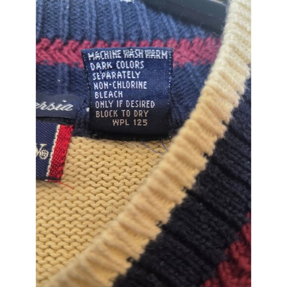 VTG Mens Tennis Sweater L Beige V-Neck Cotton Cable Knit Racket design Preppy - Picture 5 of 10